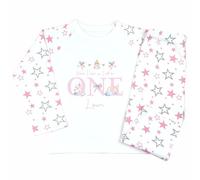Crwban® - Pink Three Rainbow Unicorns When I Wake Up I'll Be One Pyjamas - Personalised Children's First 1st Birthday Themed PJ's (UK, Age, 1 Year, 2 Years, Regular, Pink & Grey Stars)