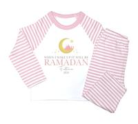 Crwban® - Pink When I Wake Up It Will Be Ramadan Children's Pyjamas - Personalised Islamic Muslim Eid al-Fitr Eid al-Adha Themed PJ's (UK, Age, 2 Years, 3 Years, Regular, Pink Stripes)