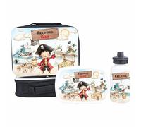 Crwban® - Pirate Themed Insulated Lunch Bag, Snack Box and Water Bottle Set for Kids - Choice of Pirates and Items Custom Name Children's Back to School Lunch Set