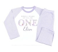 Crwban® - Princess Flowers When I Wake Up I'll Be One Pyjamas - Personalised First 1st Birthday Themed PJ's (UK, Age, 2 Years, 3 Years, Purple Stripes)