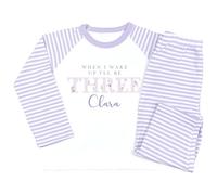 Crwban® - Princess Flowers When I Wake Up I'll Be Three Pyjamas - Personalised Third 3rd Birthday Themed PJ's (UK, Age, 3 Years, 4 Years, Regular, Purple Stripes)