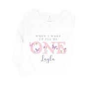 Crwban® - Purple Butterfly When I Wake Up I'll Be One Pyjamas - Personalised First 1st Birthday Themed PJ's (UK, Age, 1 Year, 2 Years, Regular, Frilly Plain White)