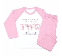 Crwban® - Purple Butterfly When I Wake Up I'll Be Two Pyjamas - Personalised Second 2nd Birthday Themed PJ's (UK, Age, 2 Years, 3 Years, Regular, Solid Pink)