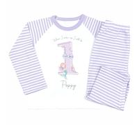 Crwban® - Purple Mermaid Shadow When I Wake Up I Will Be One Pyjamas - Personalised First 1st Birthday Themed PJ's (UK, Age, 6 Months, 12 Months, Purple Stripes)