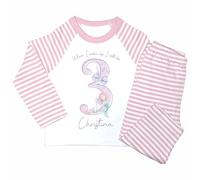 Crwban® - Purple Mermaid Shadow When I Wake Up I Will Be Three Pyjamas - Personalised Third 3rd Birthday Themed PJ's (UK, Age, 4 Years, 5 Years, Regular, Pink Stripes)
