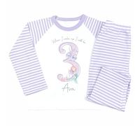 Crwban® - Purple Mermaid Shadow When I Wake Up I Will Be Three Pyjamas - Personalised Third 3rd Birthday Themed PJ's (UK, Age, 5 Years, 6 Years, Regular, Purple Stripes)