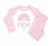 Crwban® - Rose Gold Glitter Rainbow When I Wake Up I'll Be One Pyjamas - Personalised First 1st Birthday Themed PJ's (UK, Age, 1 Year, 2 Years, Pink Clouds)
