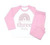 Crwban® - Rose Gold Glitter Rainbow When I Wake Up I'll Be Three Pyjamas - Personalised Third 3rd Birthday Themed PJ's