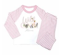 Crwban® - Safari Wild One Pyjamas With Name - Personalised First 1st Birthday Animal Themed PJ's (as8, age, 1_year, 2_years, Pink Stripes)