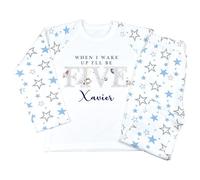 Crwban® - Space Man When I Wake Up I'll Be Five Pyjamas - Personalised Fifth 5th Birthday Themed PJ's (UK, Age, 5 Years, 6 Years, Regular, Blue & Grey Stars)