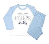 Crwban® - Space Man When I Wake Up I'll Be Four Pyjamas - Personalised Fourth 4th Birthday Themed PJ's (UK, Age, 4 Years, 5 Years, Regular, Solid Blue)