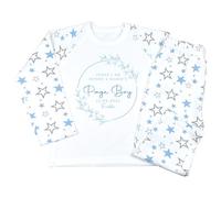 Crwban® - Today I Am Mummy & Daddy's Page Boy Wreath Personalised Children's Pyjamas - Custom Name & Date Wedding PJ's (UK, Age, 1 Year, 2 Years, Regular, Blue & Grey Stars)