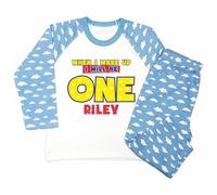 Crwban® - Toy Themed When I Wake Up I Will Be One Pyjamas - Personalised First 1st Birthday Story Themed PJ's (UK, Age, 6 Months, 12 Months, Blue Clouds, Cowboy)