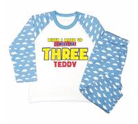 Crwban® - Toy Themed When I Wake Up I Will Be Three Pyjamas - Personalised Third 3rd Birthday Story Themed PJ's (UK, Age, 1 Year, 2 Years, Regular, Blue Clouds, Cowboy)