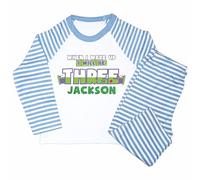 Crwban® - Toy Themed When I Wake Up I Will Be Three Pyjamas - Personalised Third 3rd Birthday Story Themed PJ's (UK, Age, 3 Years, 4 Years, Regular, Blue Stripes, Space Ranger)