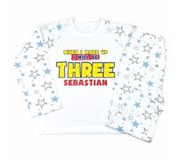 Crwban® - Toy Themed When I Wake Up I Will Be Three Pyjamas - Personalised Third 3rd Birthday Story Themed PJ's (UK, Age, 3 Years, 4 Years, Regular, Blue & Grey Stars, Cowboy)