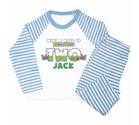 Crwban® - Toy Themed When I Wake Up I Will Be Two Pyjamas - Personalised Second 2nd Birthday Story Themed PJ's (UK, Age, 2 Years, 3 Years, Regular, Blue Stripes, Space Ranger)