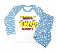 Crwban® - Toy Themed When I Wake Up I Will Be Two Pyjamas - Personalised Second 2nd Birthday Story Themed PJ's (UK, Age, 1 Year, 2 Years, Regular, Blue Clouds, Cowboy)