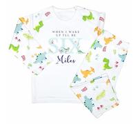 Crwban® - Watercolour Dinosaur When I Wake Up I'll Be Six Pyjamas - Personalised Sixth 6th Birthday Themed PJ's (UK, Age, 7 Years, 8 Years, Regular, Blue Dinosaur)