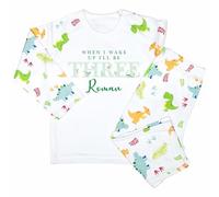 Crwban® - Watercolour Dinosaur When I Wake Up I'll Be Three Pyjamas - Personalised Third 3rd Birthday Themed PJ's (UK, Age, 2 Years, 3 Years, Regular, Green Dinosaur)