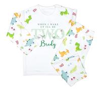 Crwban® - Watercolour Dinosaur When I Wake Up I'll Be Two Pyjamas - Personalised 2nd Birthday PJ's (UK, Age, 1 Year, 2 Years, Green Dinosaur)