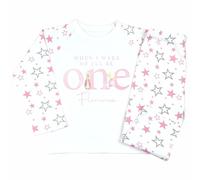 Crwban® - Watercolour Pink Rabbit When I Wake Up I'll Be One Pyjamas - Personalised First 1st Birthday Themed PJ's (UK, Age, 2 Years, 3 Years, Pink & Grey Stars)