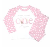 Crwban® - Watercolour Pink Rabbit When I Wake Up I'll Be One Pyjamas - Personalised First 1st Birthday Themed PJ's (UK, Age, 6 Months, 12 Months, Pink Clouds)