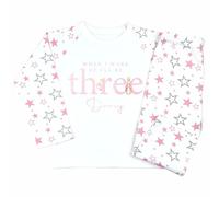 Crwban® - Watercolour Pink Rabbit When I Wake Up I'll Be Three Pyjamas - Personalised Third 3rd Birthday Themed PJ's (UK, Age, 2 Years, 3 Years, Regular, Pink & Grey Stars)