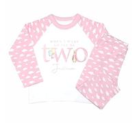 Crwban® - Watercolour Pink Rabbit When I Wake Up I'll Be Two Pyjamas - Personalised Second 2nd Birthday Themed PJ's (UK, Age, 2 Years, 3 Years, Regular, Pink Clouds)
