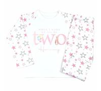 Crwban® - Watercolour Pink Rabbit When I Wake Up I'll Be Two Pyjamas - Personalised Second 2nd Birthday Themed PJ's (UK, Age, 1 Year, 2 Years, Regular, Pink & Grey Stars)
