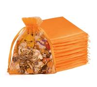 Crweety 50 Pcs 4x6 Inch Orange Organza Bags, Small Mesh Bags Drawstring, Cute Mesh Gift Bags for Birthday Treat Sachet, Baby Shower Wedding Candy Party Favor, Jewelry Packaging & Graduation Gifts