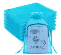 Crweety 50 Pcs 6x9 Inch Lake Blue Organza Bags, Small Mesh Bags Drawstring, Cute Mesh Gift Bags for Christmas Halloween Treat, Wedding Candy Party Favor, Jewelry Packaging & DIY Craft