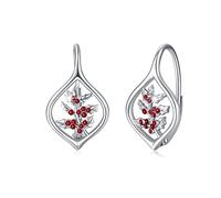 CRWENG Birth Flower Leverback Earrings Sterling Silver Flower Earrings for Women Poppy Lily Holly Dangle Drop Earrings for Women Jewelly Birthday Gifts (Poppy)