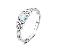 CRWENG Celtic Knot Ring for Women 925 Sterling Silver Opal/Turquoise Ring Adjustable Open Ring Irish Jewellery Christmas Valentine's Day Gift for Lover (Opal)