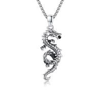 CRWENG Dragon Necklace 925 Sterling Silver Unisex Jewelry Pendant Oxidized Dragon Jewelry Necklace Unisex Gift (Onyx)
