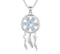 CRWENG Dream Catcher, Necklace, 925 Sterling Silver, Delicate Pendant, Feathers, Romantic Jewellery, Gift for Women, Guardian Angel, Gift for Birth, Valentine's Day, One Size, Sterling Silver