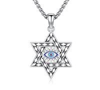 CRWENG Evil Eye Necklaces 925 Sterling Silver Star of David Pendant Amulet Pendant Necklace Jewish Jewellery Gift for Men Women