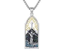 CRWENG Jesus Necklace for Men 925 Sterling Silver Cross Necklace Guardian Medal Pendant Cross Classic Christian Jewelry Gift Unisex