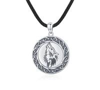 CRWENG Men's Viking Wolf Pendant Celtic Knot, Oxidized 925 Silver Amulet on Black Leather Strap, Nordic Jewelry for Men Powerful Wolf Totem Gift for Birthday Christmas