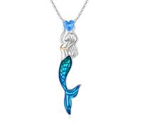 CRWENG Mermaid Necklaces for Women 925 Sterling Silver Blue Cubic Zirconia Mermaid Pendant Ocean Jewellery Gift for Birthday Anniversary Christmas Day