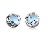 CRWENG Mountain and Sea Earrings 925 Sterling Silver Moonstone Stud Earrings for Women Whale and Bird Asymmetrical Earrings Gift for Her, Birthday Christmas