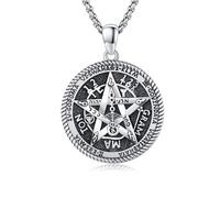 CRWENG Pentagram Necklace 925 Sterling Silver Magic Circle Necklace Star of David Pendant Necklaces Energy Amulet Jewellery for Men Women