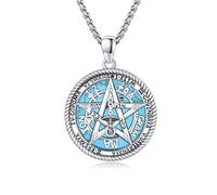 CRWENG Pentagram Necklaces for Women Men 925 Sterling Silver Pentacle Turquoise Pendant Star Witch Wiccan Pagan Amulet Jewellery Unisex