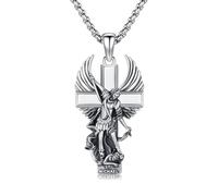 CRWENG Saint Michael Necklace for Women 925 Sterling Silver Archangel Saint Michael Pendant Archangel Miracle Medal Necklaces Protect Us Religious Jewellery Gift