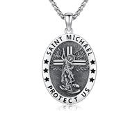 CRWENG Saint Michael Pendant for Men Women 925 Sterling Silver St. Michael the Archangel Necklace Spiritual Protection Jewellery with Intricate Design Ideal Faith Based Gift for Men