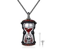 CRWENG Skull Urn Necklace 925 Sterling Silver Skeleton Urn Pendant Hourglass Shape Memorial Ashes Pendant Necklace Cremation Memorial Jewellery Gift for Men and Women with Funnel Filling