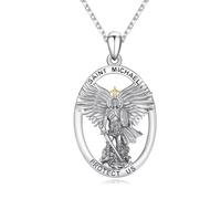 CRWENG St. Michael Necklace for Men 925 Sterling Silver Archangel Saint Michael Pendant Archangel Miracle Medal Necklaces Protect Us Religious Jewellery Gift for Women
