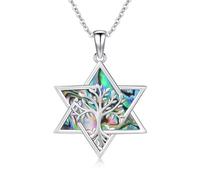 CRWENG Star of David Necklace Unisex 925 Sterling Sliver Abalone Shell Tree of Life Necklace Jewish Amulet Jewellery Gifts for Women