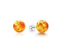 CRWENG Sterling Silver Amber Ball Earrings 8mm Stud Earrings Party Gift for Her