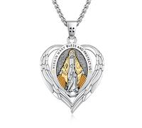 CRWENG Virgin Mary Necklace 925 Sterling Silver Patron Saint Necklace Archangel Protect Us Amulet Medallion Religious Jewellery Gift for Men and Women